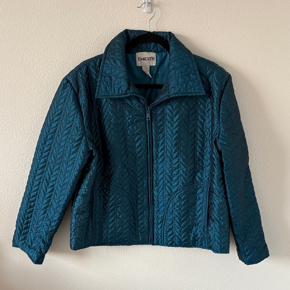 Chico's Dark Teal Quilted Puffer Jacket